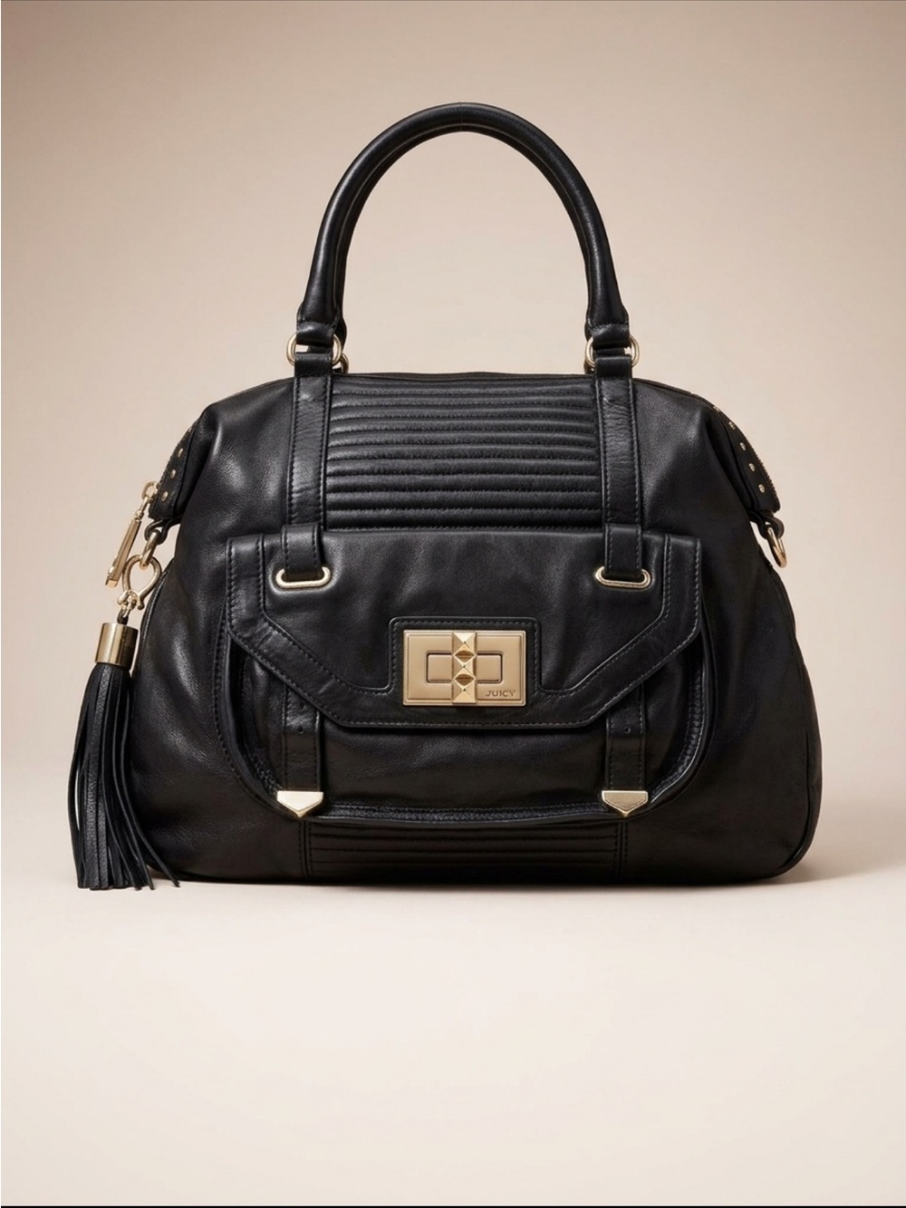 Vintage Juicy Couture (2010) Black leather Satchel with Gold Stud Turn-Lock